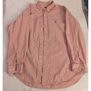 Polo Ralph Lauren Men Button Down 16.5/32-33 Orange Blue Stripes Longsleeve Fall